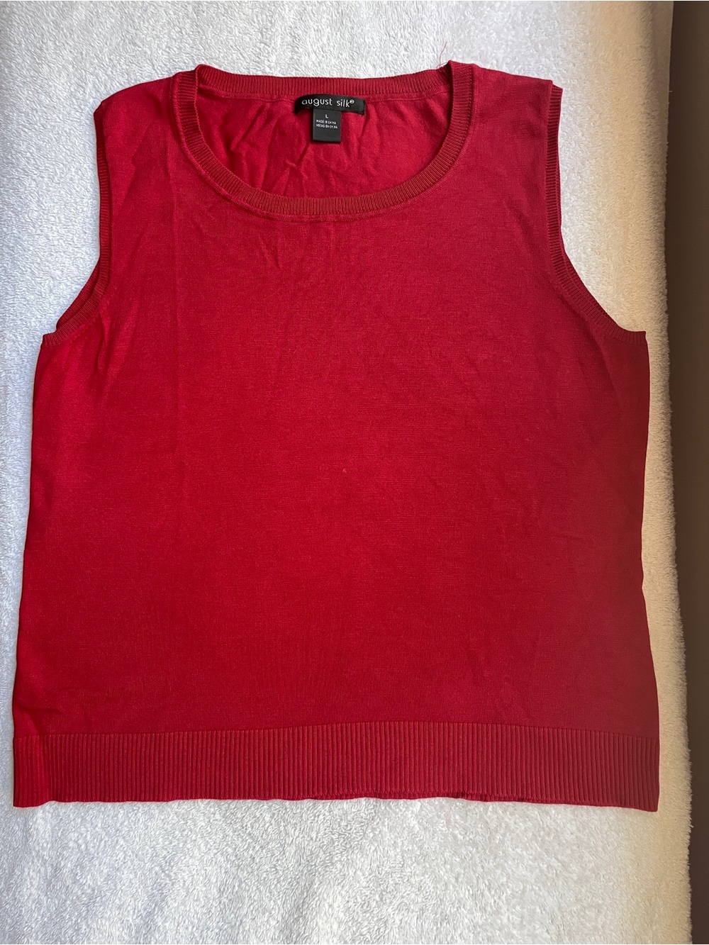 August Silk Womens L Red Silk Blend Knit Shell Top Sleeveless
Crew Neck